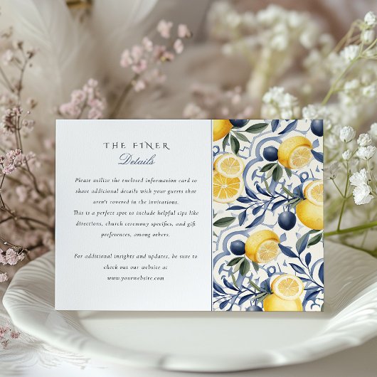 Italiaanse Citrus & Blue Azulejo Trouwinformatie Informatiekaartje