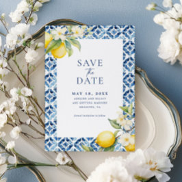 Italiaanse Citrus Lemon Blue Tegel Bewaar de datum Kaart