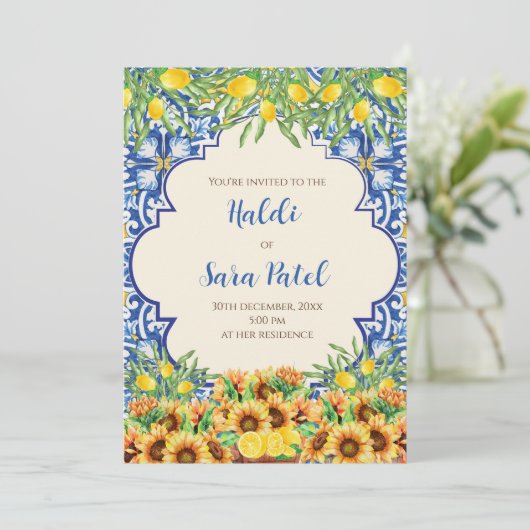 Italiaanse decoratie & digitale Haldi uitnodiginge Kaart (Staand voorkant)