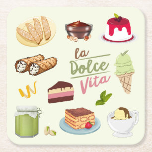 Italiaanse desserts zoetigheden vierkante kartonnen onderzetter