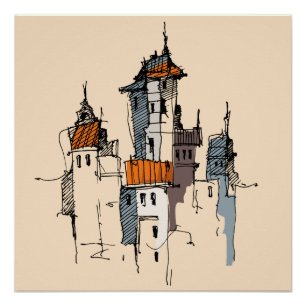 Italiaanse dorpsschets perfect poster