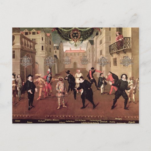 Italiaanse en Franse Comedians Briefkaart (Voorkant)