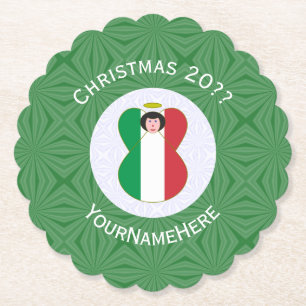 Italiaanse engel kerst vlag gepersonaliseerd kartonnen onderzetters