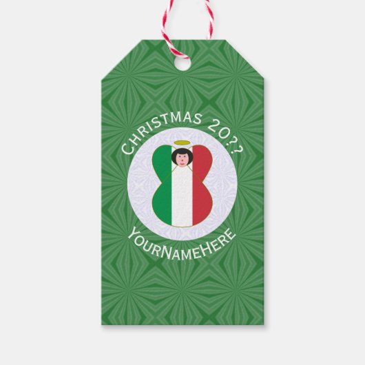 Italiaanse engel kerstvlag gepersonaliseerd cadeaulabel (Voorkant)