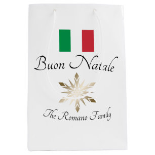 Italiaanse familienaam Buon Natale Vlag en Sneeuwv Medium Cadeauzakje