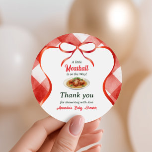 Italiaanse Gingham Rode Meatball Pasta Baby Shower Ronde Sticker