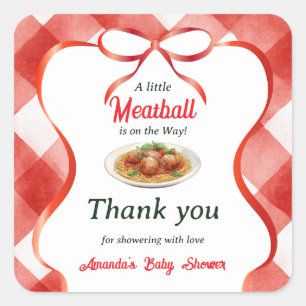 Italiaanse Gingham Rode Meatball Pasta Baby Shower Vierkante Sticker