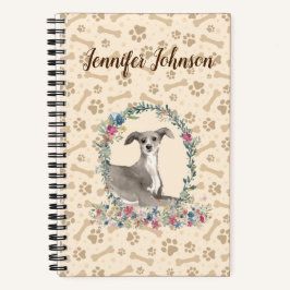 Italiaanse Greyhound Dog Paw Print & Floral Cute Notitieboek