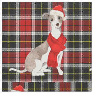 Italiaanse Greyhound en Red Plaid Kerstmis Stof