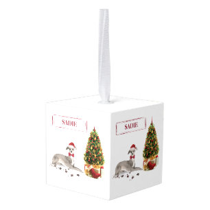 Italiaanse Greyhound Funny kersthond met boom Kubus Ornament