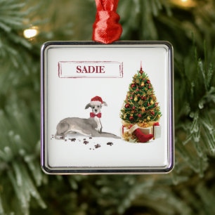 Italiaanse Greyhound Funny kersthond met boom Metalen Ornament