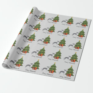 Italiaanse Greyhound in blauw en wit & Kerstboom Cadeaupapier
