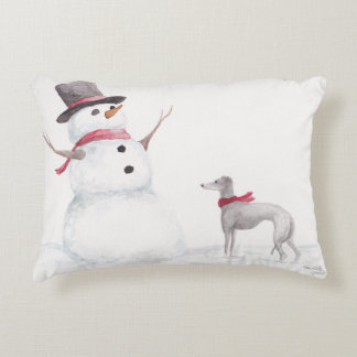Italiaanse Greyhound/Snowman Dog Art Pillow Accent Kussen