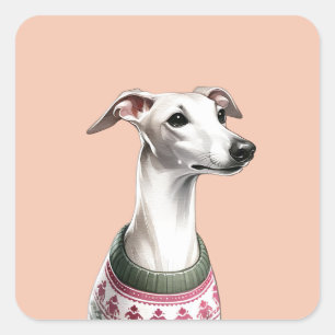 Italiaanse Greyhound Waterverf Kersttrui Vierkante Sticker