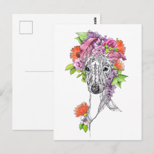Italiaanse Greyhound Whippet hond portret bloemen  Briefkaart