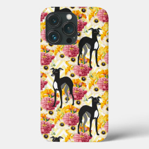 Italiaanse greyhounds of hippets met bloemen iPhone 13 pro hoesje