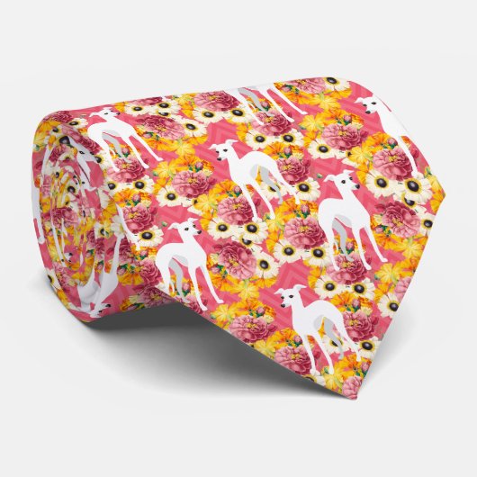 Italiaanse Greyhounds Pink Floral Stropdas (Opgerold)