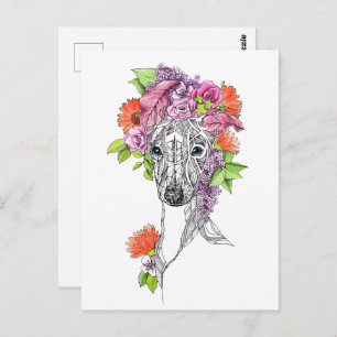 Italiaanse griezelhond portret bloemen kunst briefkaart