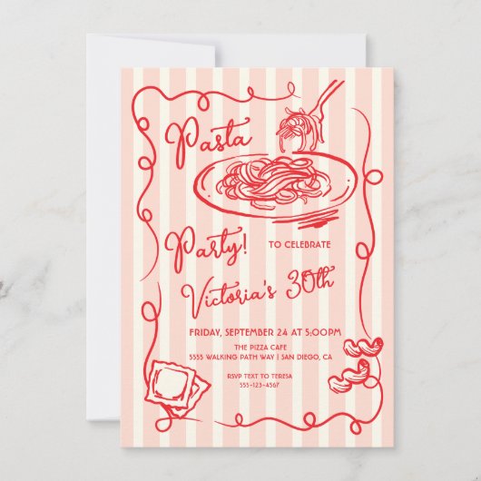 Italiaanse Hand getrokken Pasta Party Verjaardag Kaart (Voorkant)
