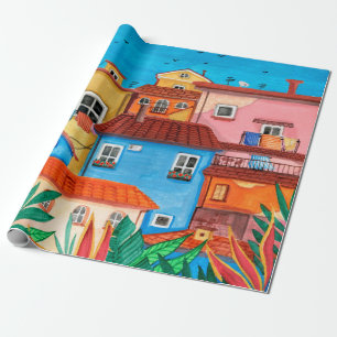 Italiaanse huizen. Gouache Cadeaupapier