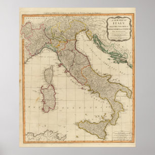 Italiaanse kaart met handgekleurde atlas poster