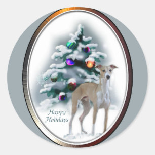 Italiaanse kerstcadeautjes met Greyhound Ronde Sticker