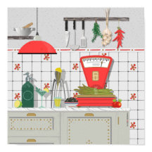 Italiaanse keuken met rode schaal en asperges