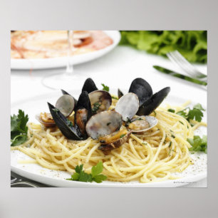 Italiaanse keuken. Spaghetti alle vongole Poster