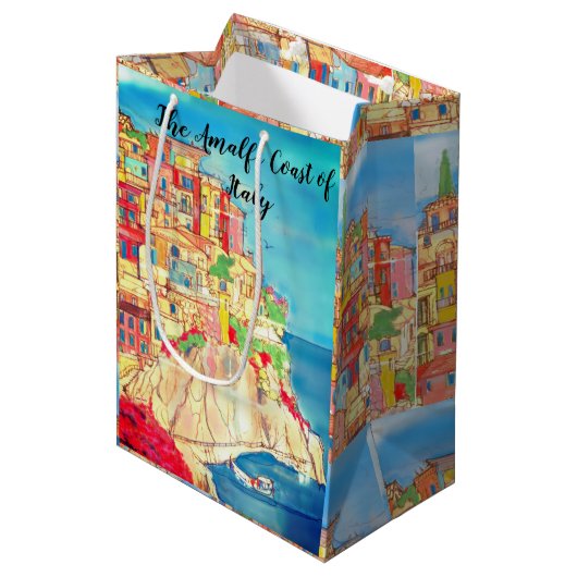 Italiaanse kust Gift Bag door kunstenaar Medium Cadeauzakje (Voorkant Gekanteld)