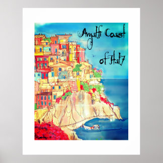 Italiaanse kust van Italië Kleurrijke kunst 24" X  Poster