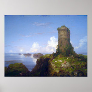 Italiaanse kustscène met ruïneerde toren - Thomas  Poster