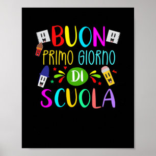 Italiaanse leraar blij eerste schooldag terug naar poster