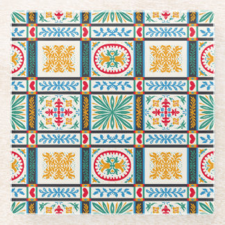 Italiaanse Majolica borduurwerk: mediterrane bloem Glazen Onderzetter