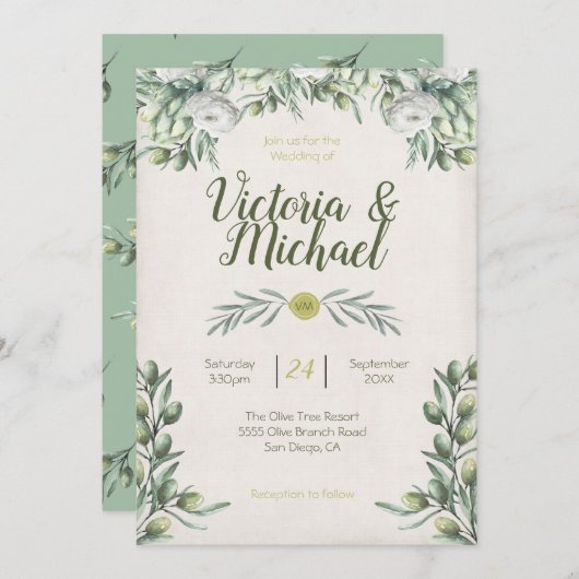 Italiaanse Olijfbranche Wedding Invitations Kaart (Voorkant / Achterkant)