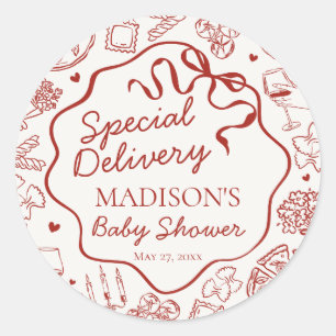 Italiaanse Pasta Baby Shower Enveloppegel Ronde Sticker