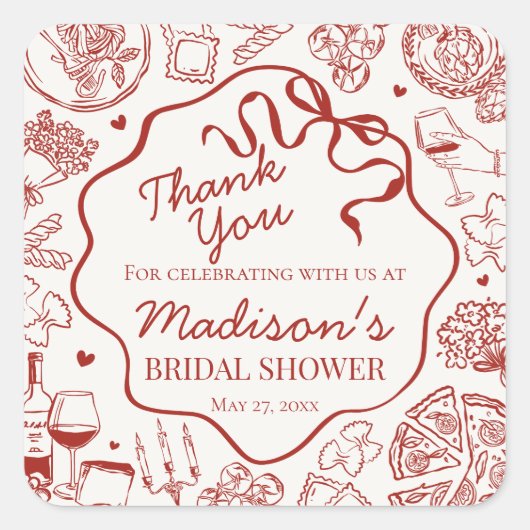 Italiaanse Pasta Dat is Amore Bruiloft Uitnodiging Vierkante Sticker (Voorkant)