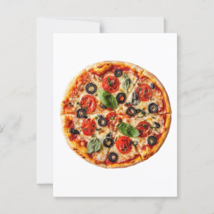 Italiaanse pizza met tomaten, olijven en basilicum briefkaart