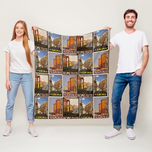 Italiaanse reisbestemming  retro  retro fleece deken (In situ)