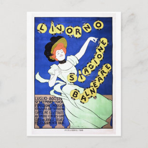 Italiaanse reisposter Livorno strand en Briefkaart