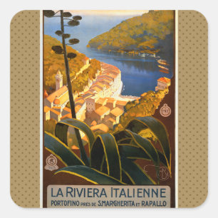 Italiaanse Riviera Europe Italië Reisposter Vierkante Sticker