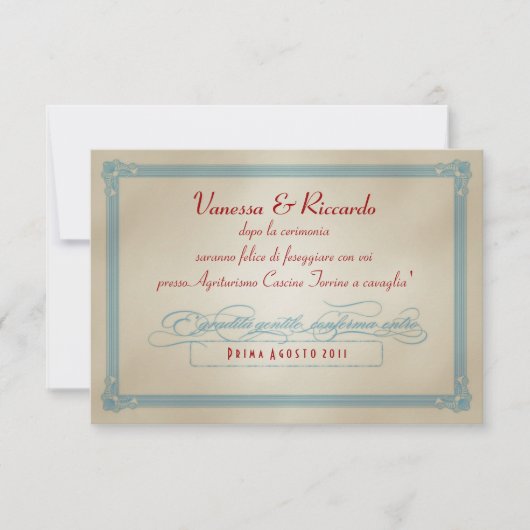 Italiaanse RSVP Rood White & Blue DIY Wedding RSVP Kaartje (Voorkant)