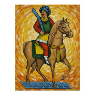 Italiaanse speelkaarten - Cavalier van Zwaarden, S Perfect Poster