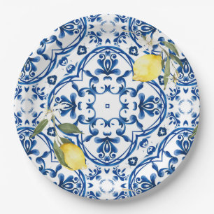 Italiaanse stijl, mediterraan, majolica, citroen, papieren bordje