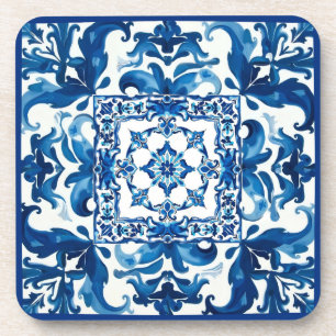Italiaanse stijl, Mediterraan, mozaïek, blauw, Bier Onderzetter