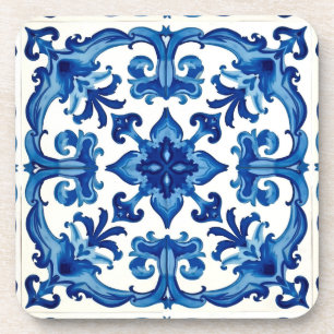 Italiaanse stijl, Mediterraan, mozaïek, blauw, Bier Onderzetter