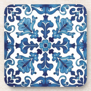 Italiaanse stijl, Mediterraan, mozaïek, blauw, Bier Onderzetter