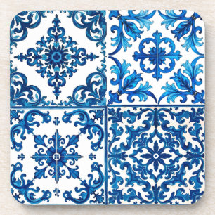 Italiaanse stijl, Mediterraan, mozaïek, blauw, Bier Onderzetter