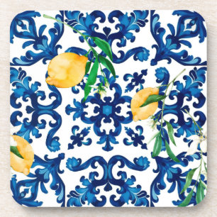 Italiaanse stijl, Mediterraan, mozaïek, blauw, cit Bier Onderzetter