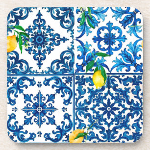 Italiaanse stijl, Mediterraan, mozaïek, blauw, cit Bier Onderzetter
