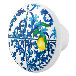 Italiaanse stijl, Mediterraan, mozaïek, blauw, cit Keramische Knop